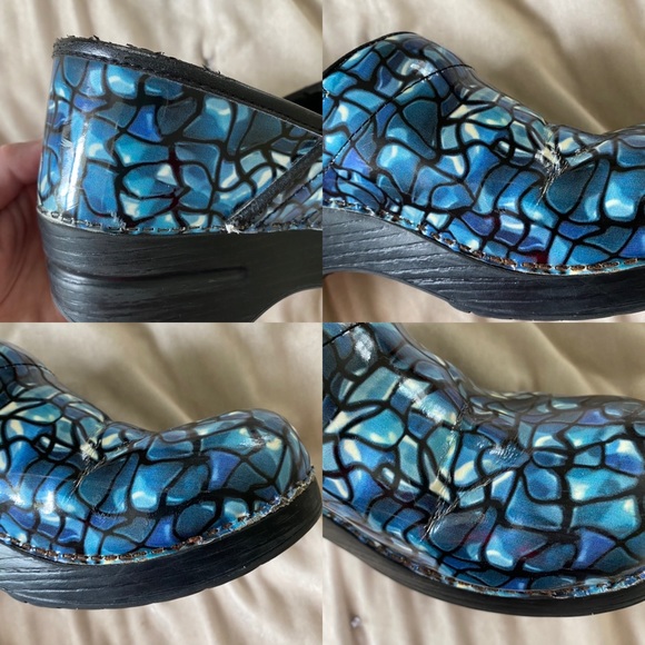 Dansko blue stained glass print leather professional slip on closed back clog 40 - Picture 11 of 14
